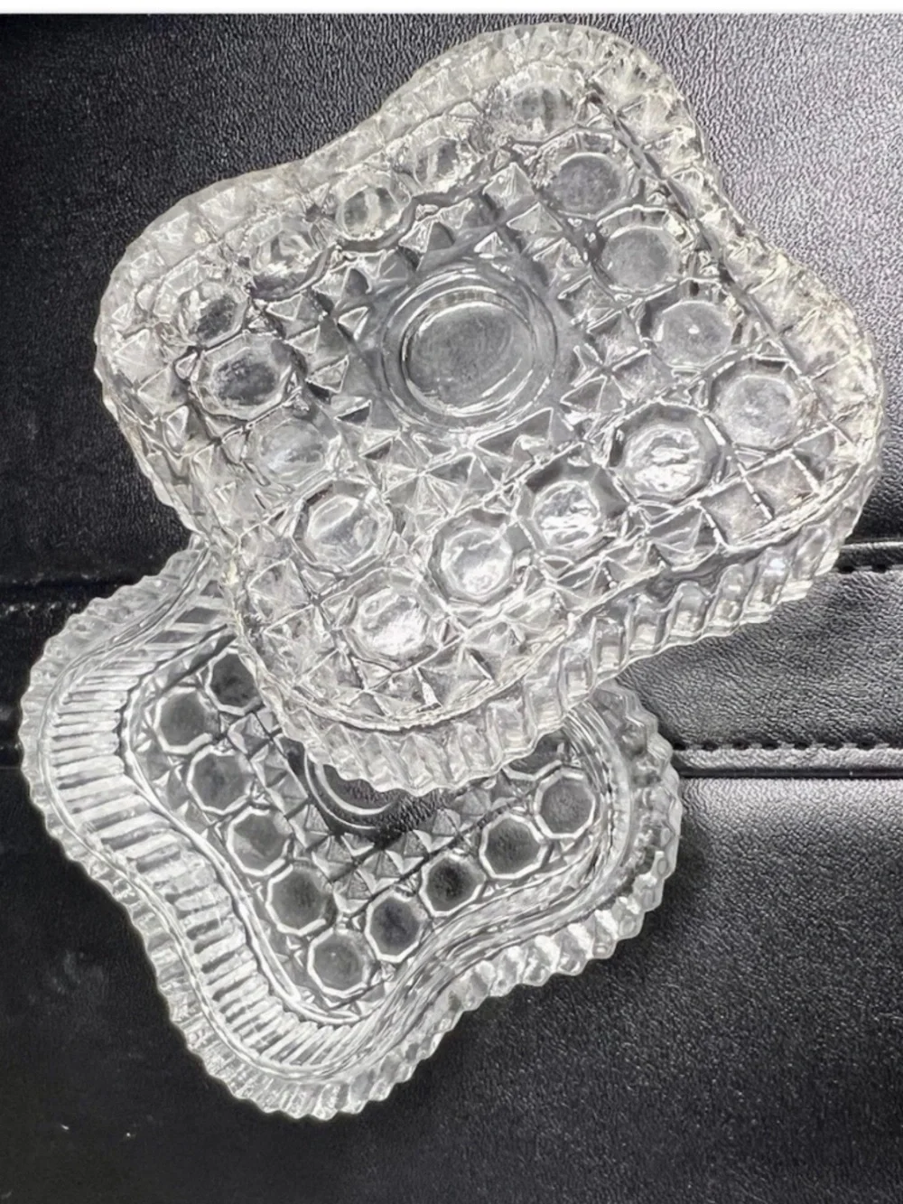 Vintage Square Cut Glass Jewelry Trinket Vanity Ring Box 2 ½”